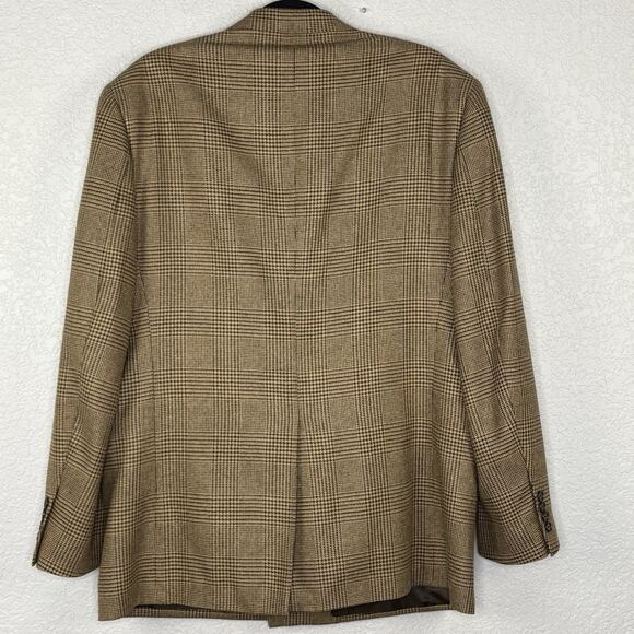 Club Room Men's 43R Double Breasted Sport Coat Wool Silk Gatsby Tan Brown Check - Picture 3 of 9